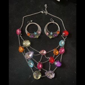 Multicolored Jewel Necklace and Earring Set